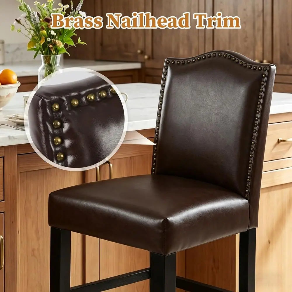Counter Height Bar Stools Set Of 4 PU Upholstered Backrest