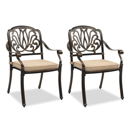 Cast Aluminum Patio Dining Chairs With Cushions, Stackable Outdoor Bistro