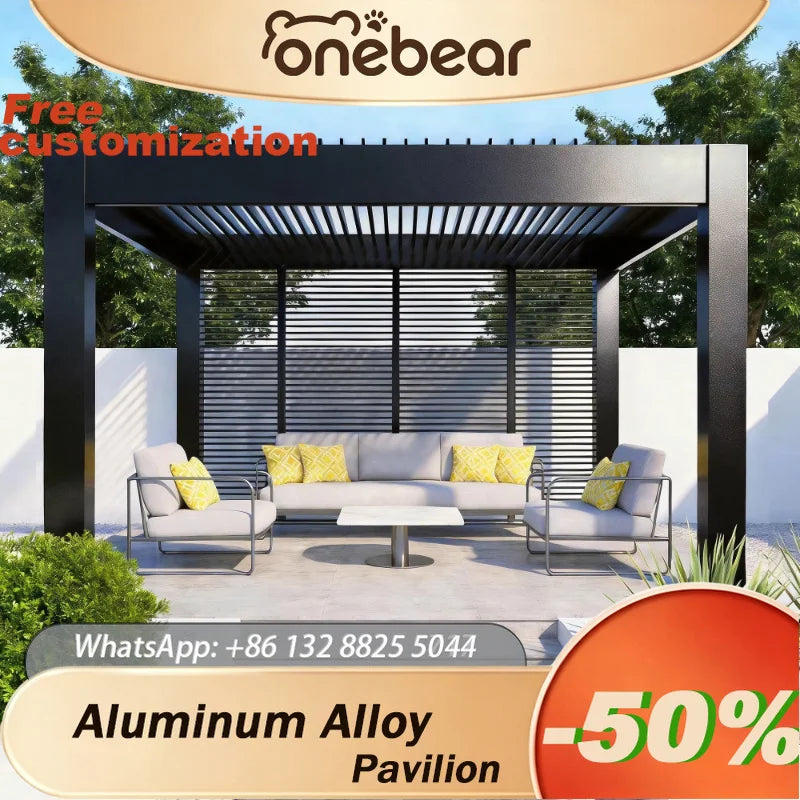 Any Size Custom Smart Rainproof Aluminum Alloy Pergola Motorized Retractable Louver Gazebo For Yard Garden Patio Lounge