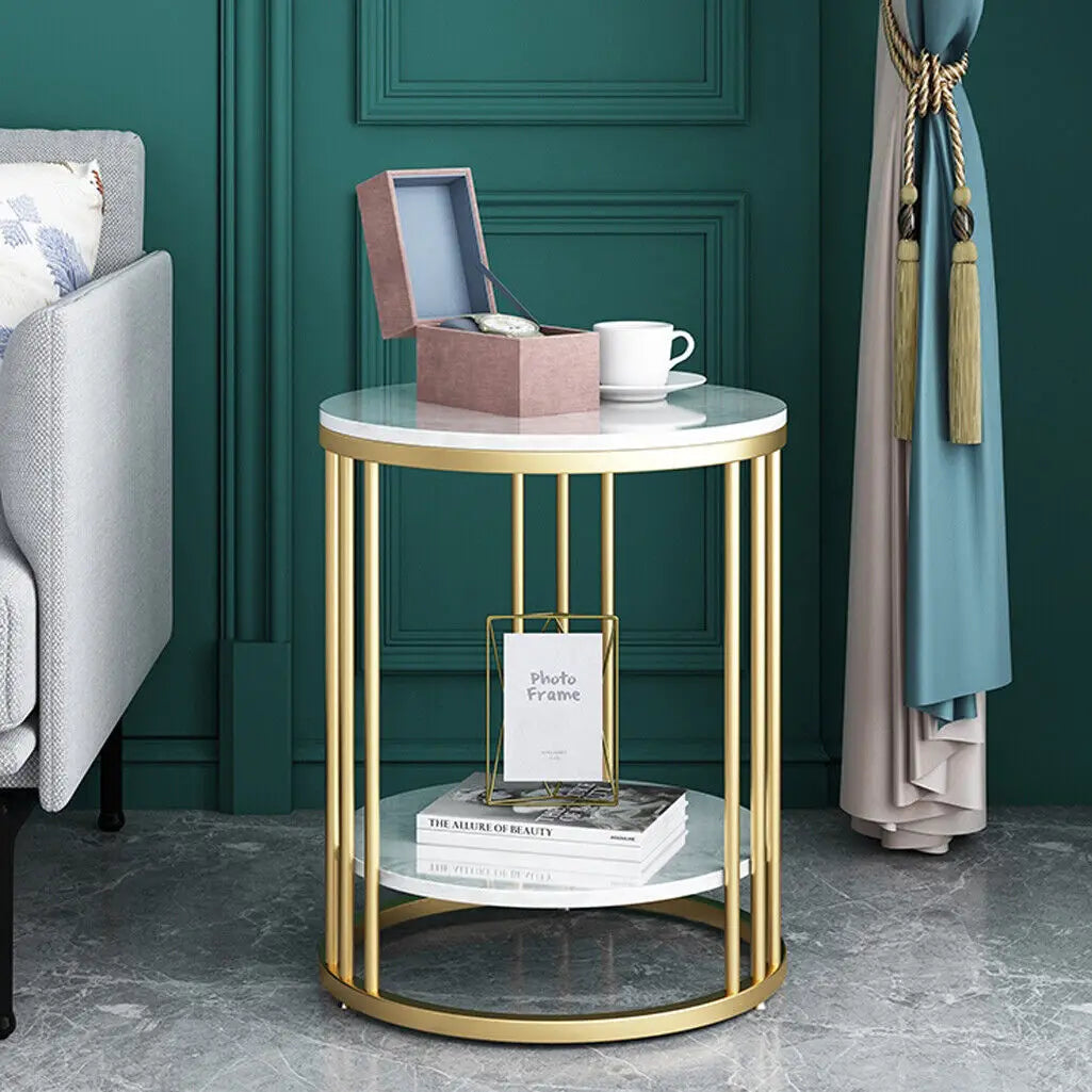 Wisfor 2 Tier Marble Side Table Round Nightstand Jewellery Storage