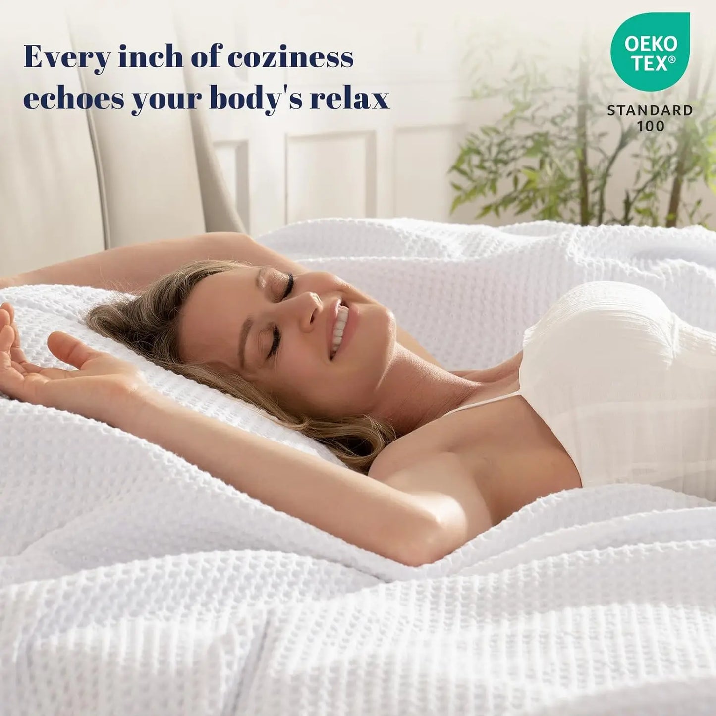 Cotton Waffle Weave Blanket Lightweight Breathable Machine Washable