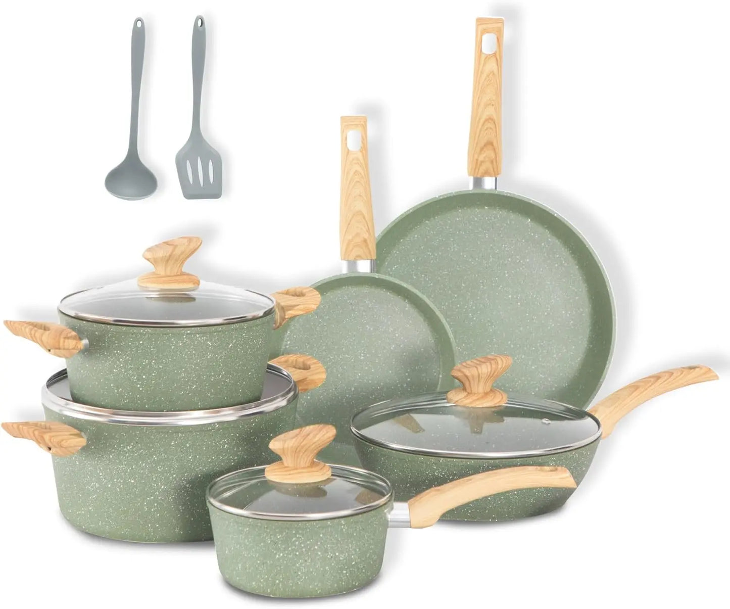 Induction Pots and Pans Set Non Stick, 12 Piece Nonstick Induction Granite Kitchen Cookware Sets