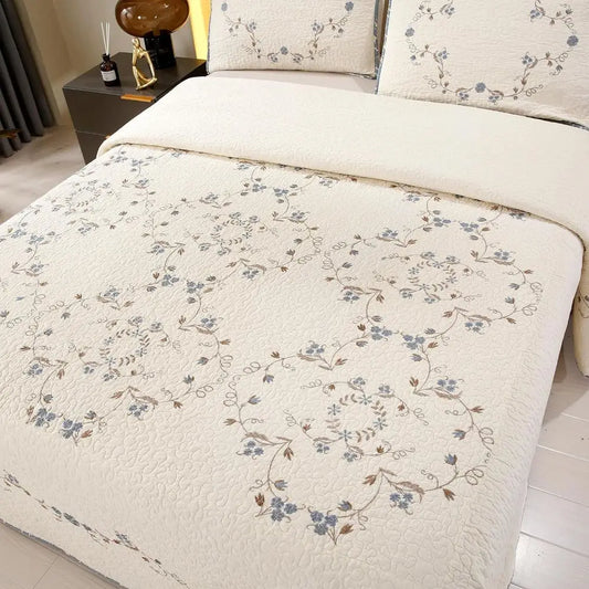 3D Embroidered Cotton Reversible Quilted Bedspread Set