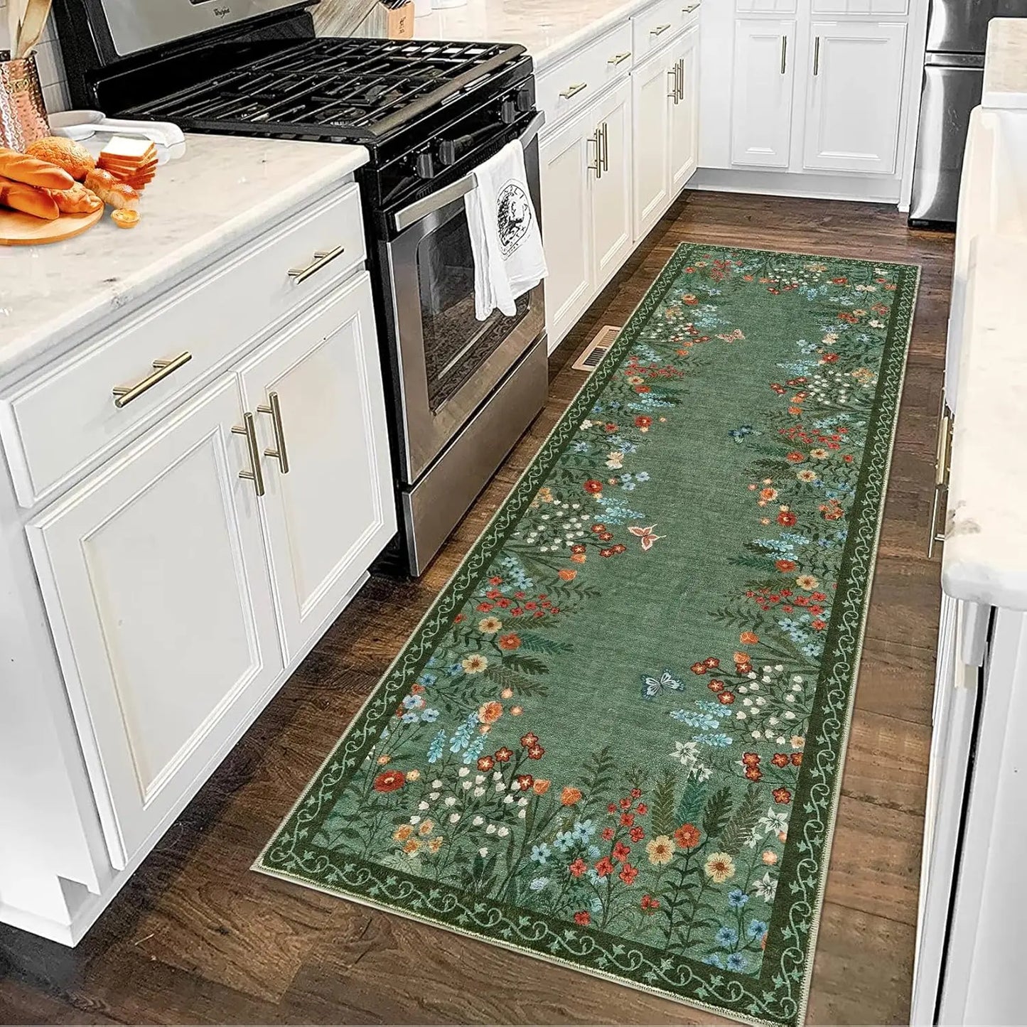 HiMISS Boho Floral Washable Entryway Rug Non Slip Carpet