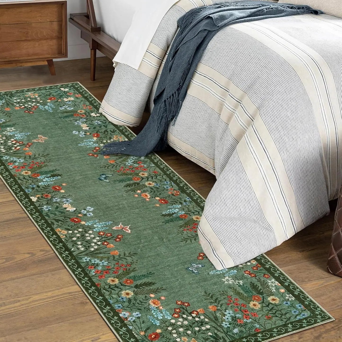 HiMISS Boho Floral Washable Entryway Rug Non Slip Carpet