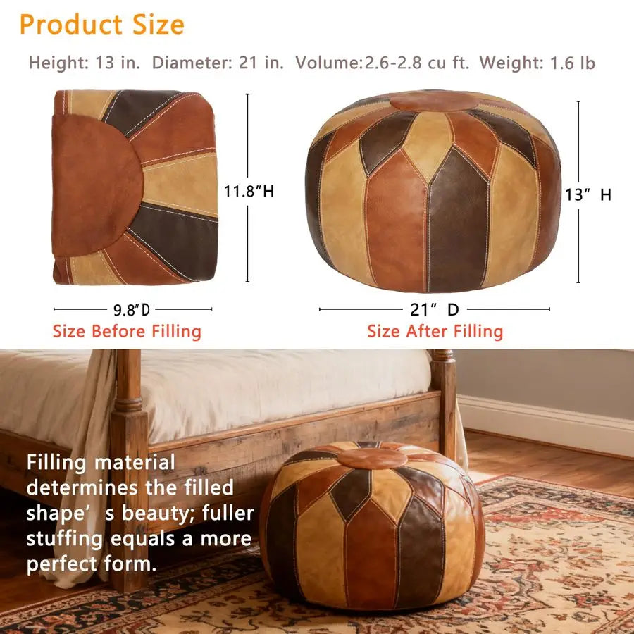 Moroccan Faux Leather Pouf Ottoman With Storage