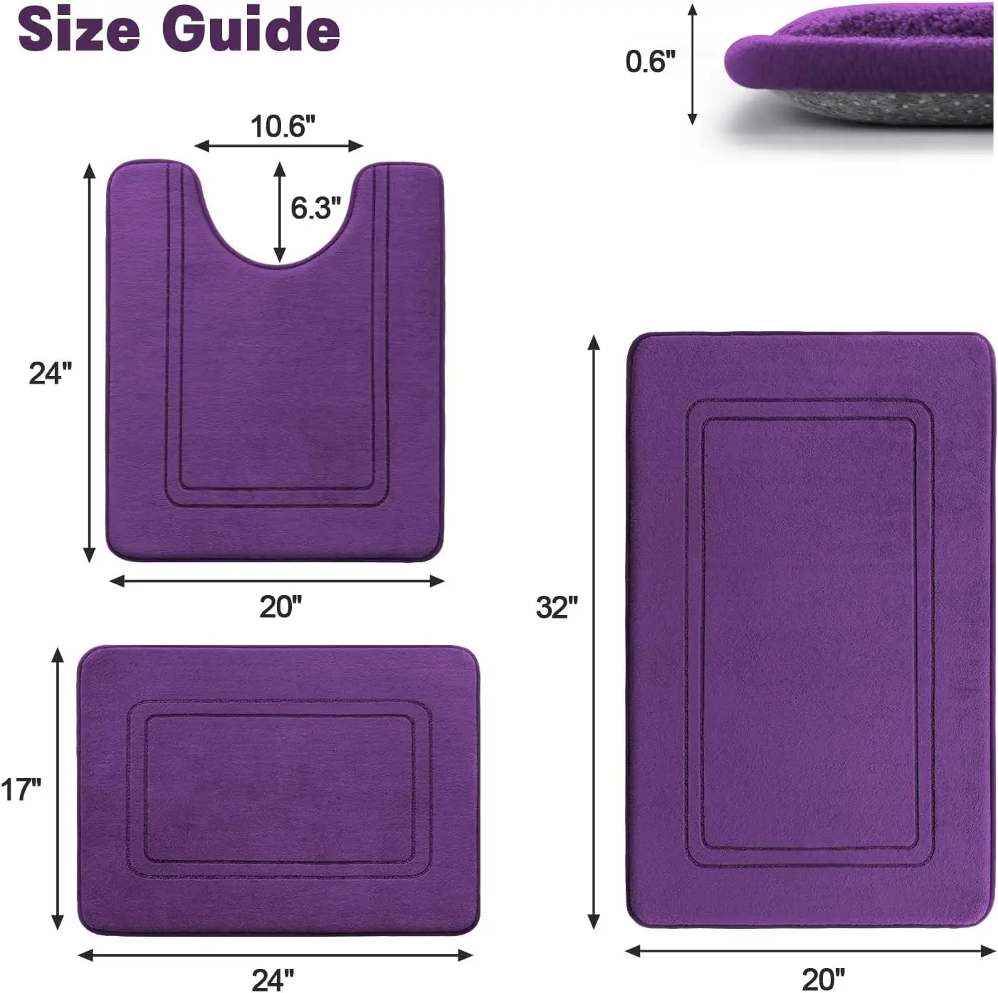 Memory Foam Bath Mat Set Three Piece Non Slip Rugs