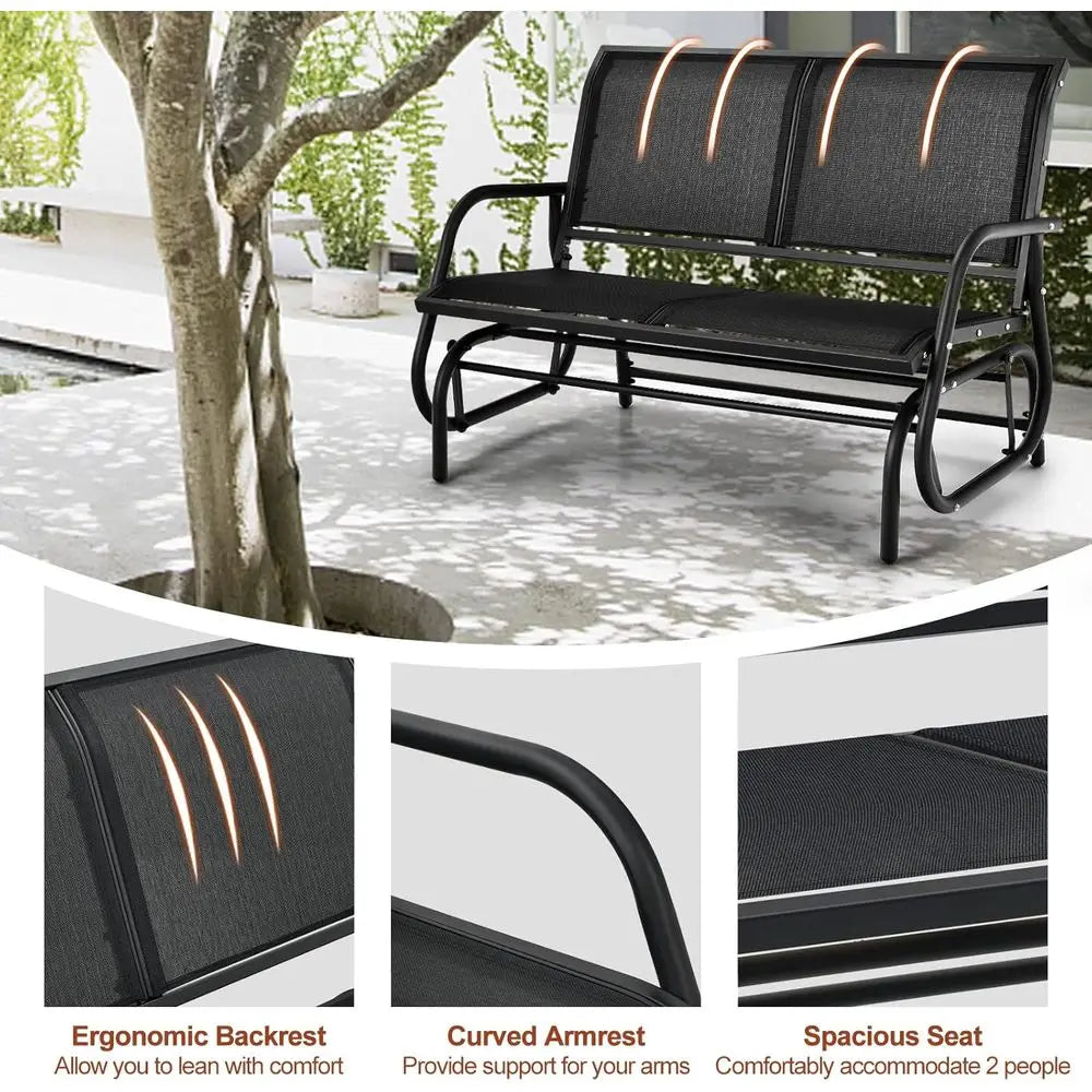 Alloy Steel Outdoor Swing Glider Bench Patio Lounge