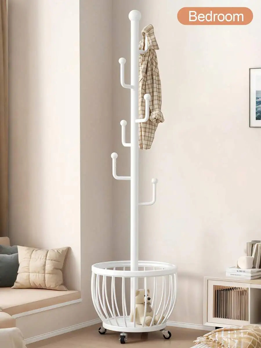 Tree Coat Rack Stand With Clothes Basket, Sturdy Freestanding Coat Rack, Purse Rack Hat Rack Stand, Clothes Rack With Metal Frame, Bedroom Storage Organizeration, Home Decor, Morden Style, Coat Stand Fits Entryway Bedroom Off