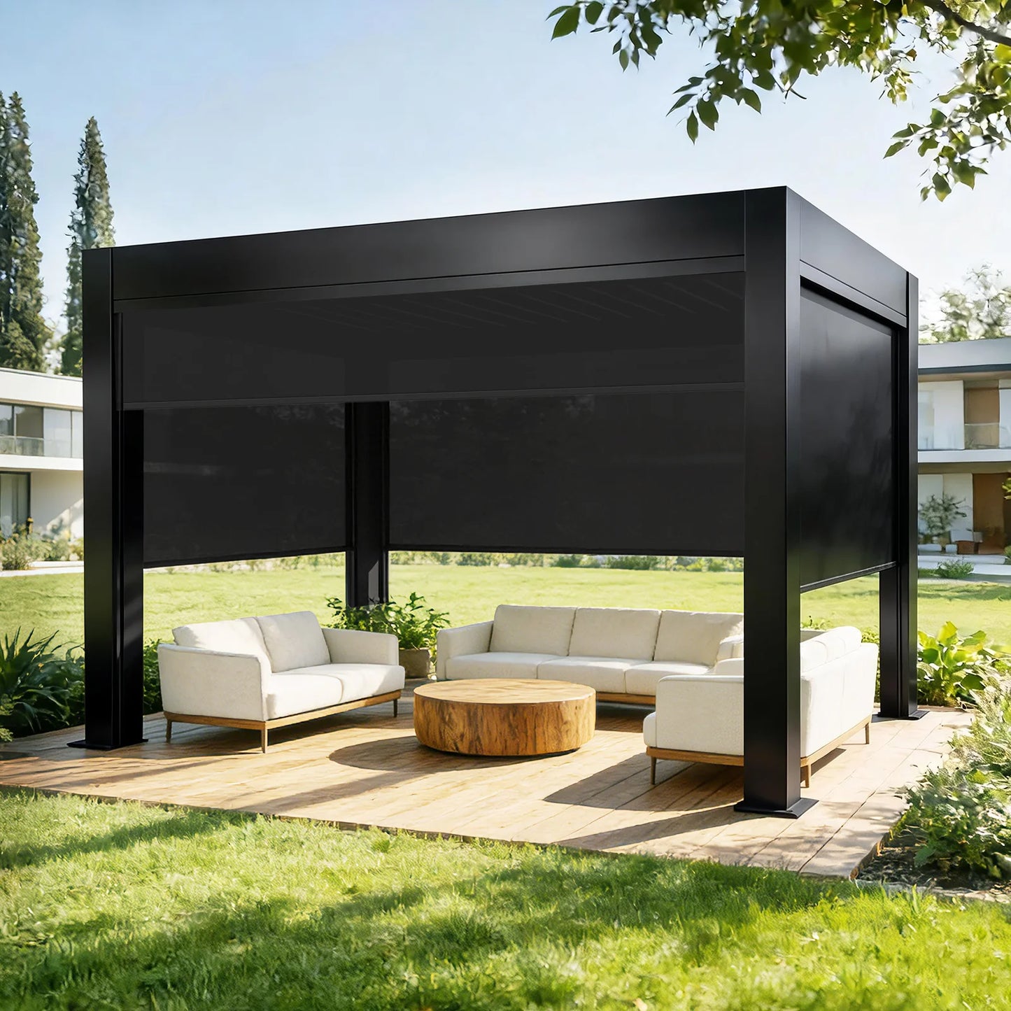Any Size Custom Smart Rainproof Aluminum Alloy Pergola Motorized Retractable Louver Gazebo For Yard Garden Patio Lounge