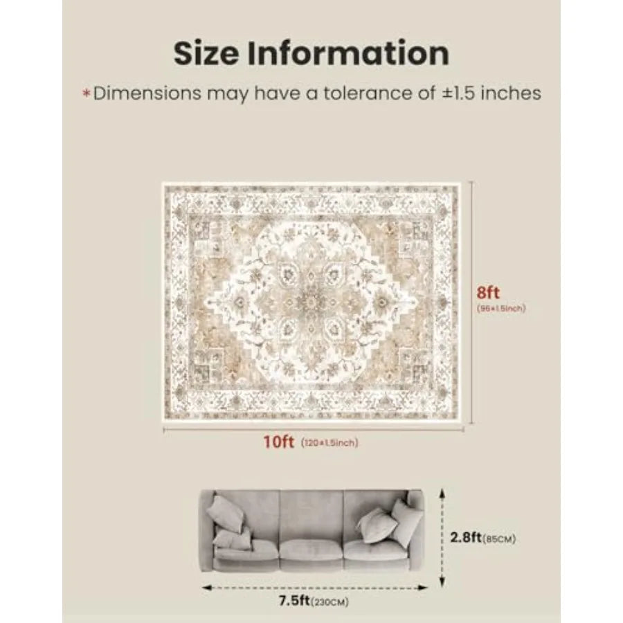 Living Room Vintage Area Rug Low Profile Washable With Non Slip Backing
