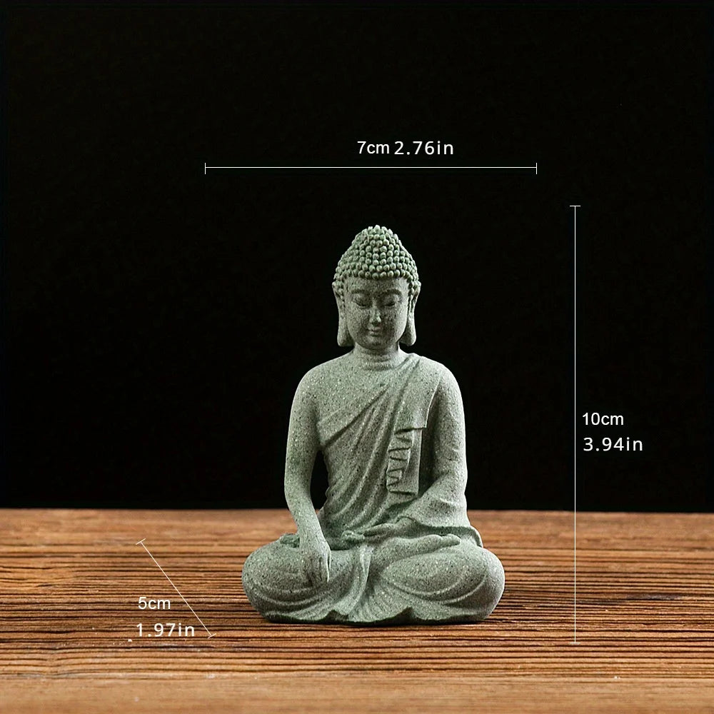 Buddha Garden Statue Fish Tank Decoration Mini Buddhism Figurine Desk Tablescape Decor Home Zen Statue Green Sandstone Thailand