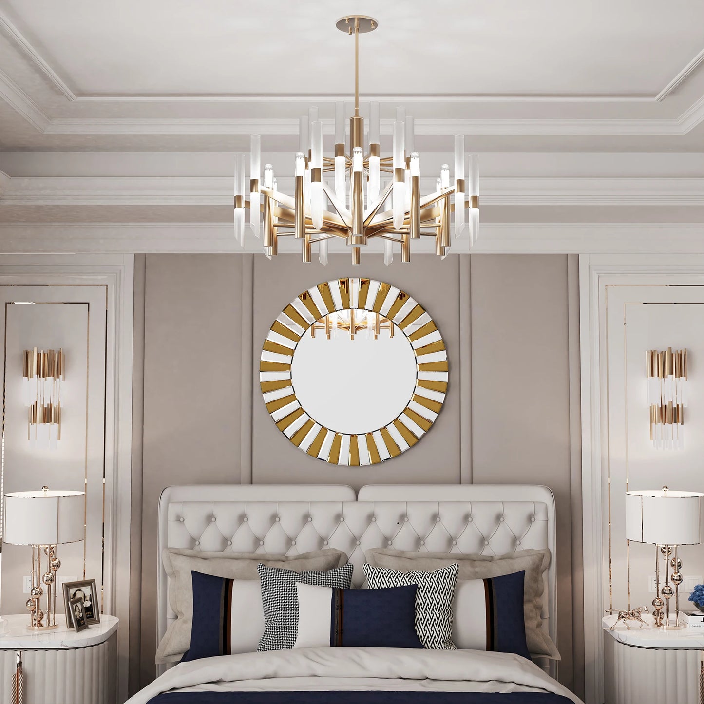Round Starburst Decorative Wall Mirror For Living Room