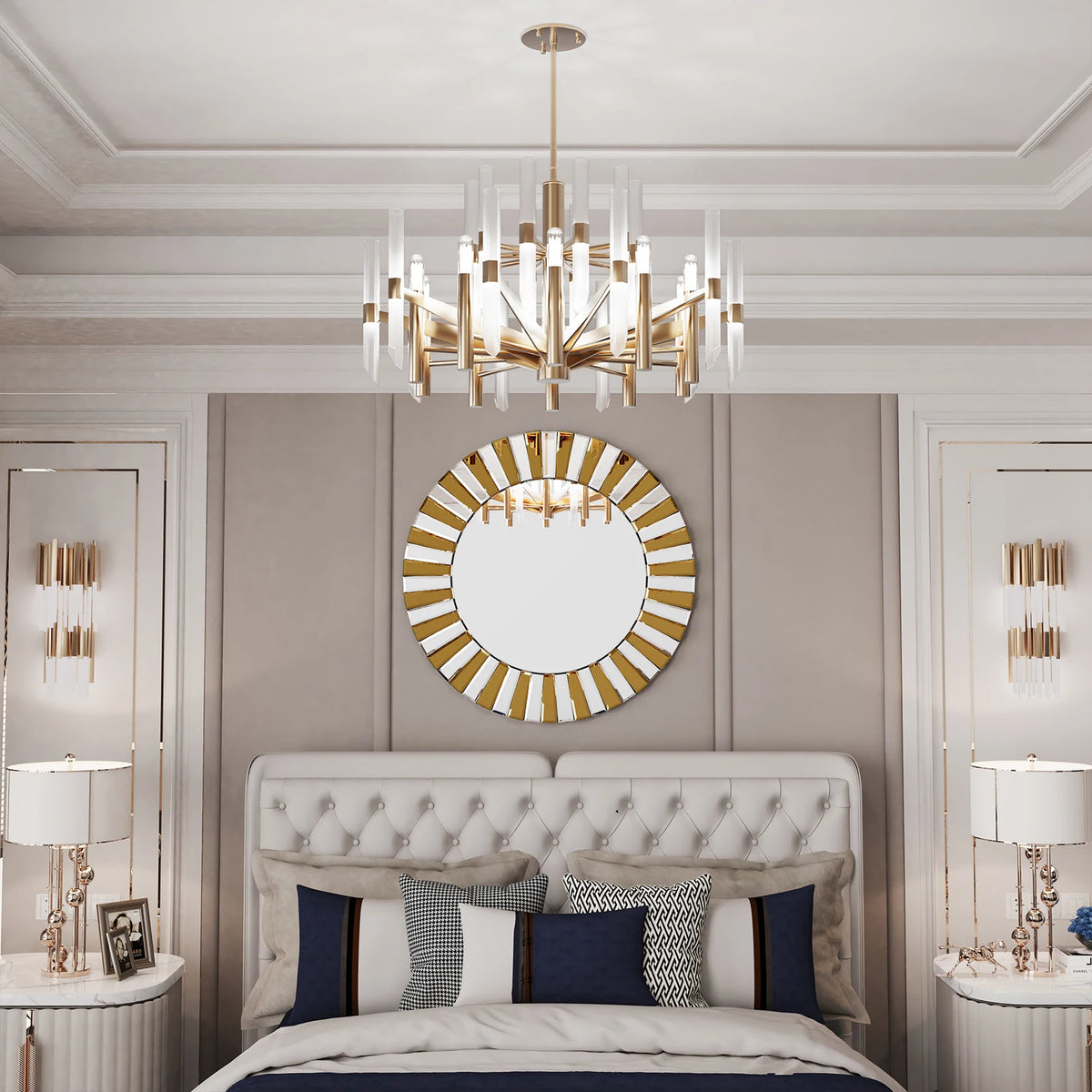 Round Starburst Decorative Wall Mirror for Living Room Bedroom Accent Decor