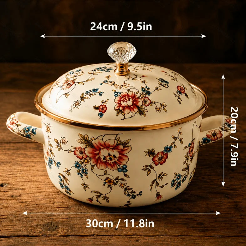 1Pc Thickened Enamel Stock Pot With Two Side Handles, Large Cooking Pot For Soup, Stew, Boiling, Pasta And Kitchen Use