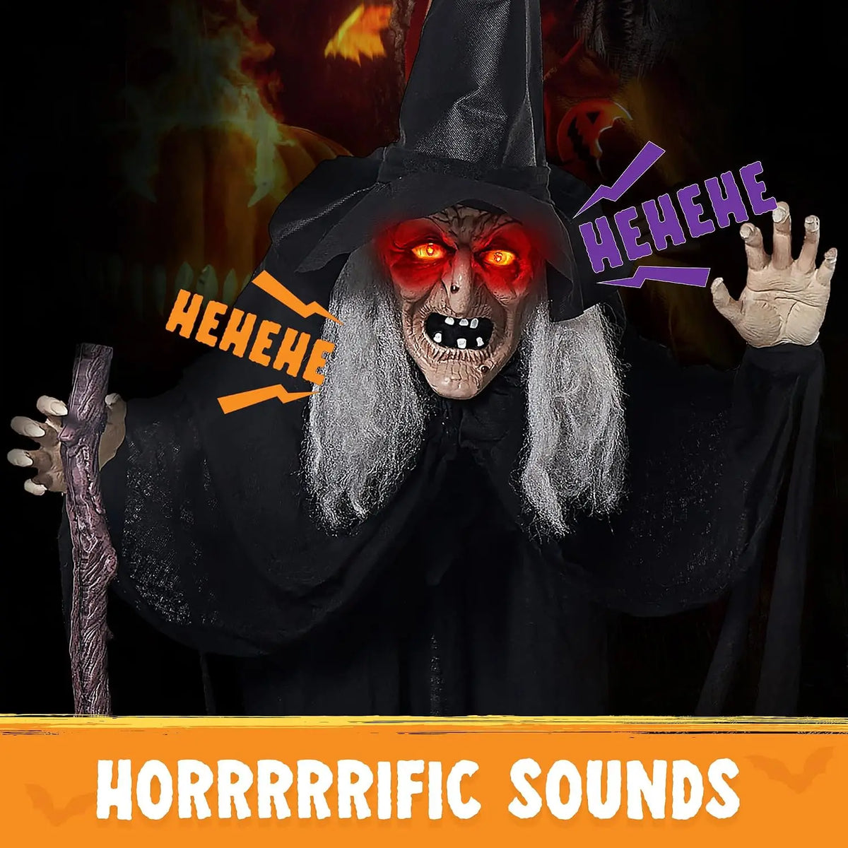 Joyfy Animated Witch Halloween Prop With Sound And Glowing Eyes