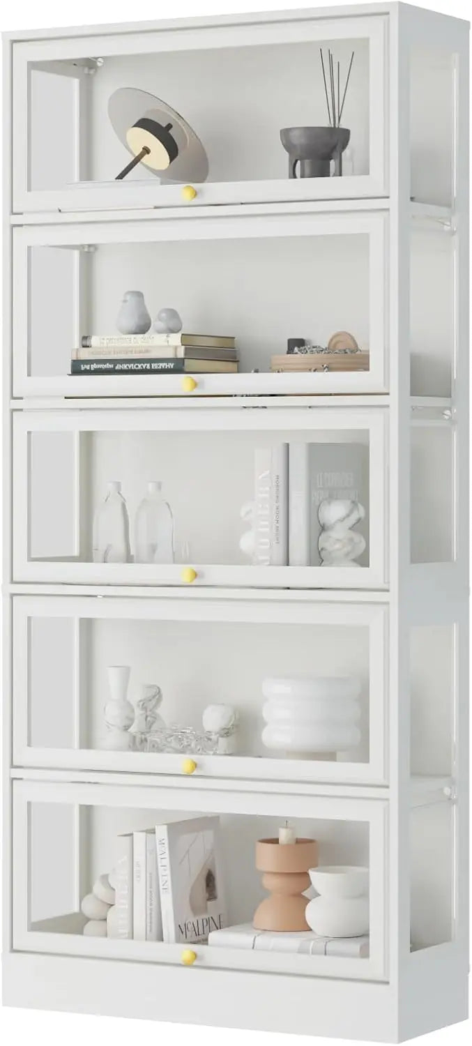 ZHILU Display Cabinet With LED Lighting 5 Tier Curio And Acrylic Glass Doors