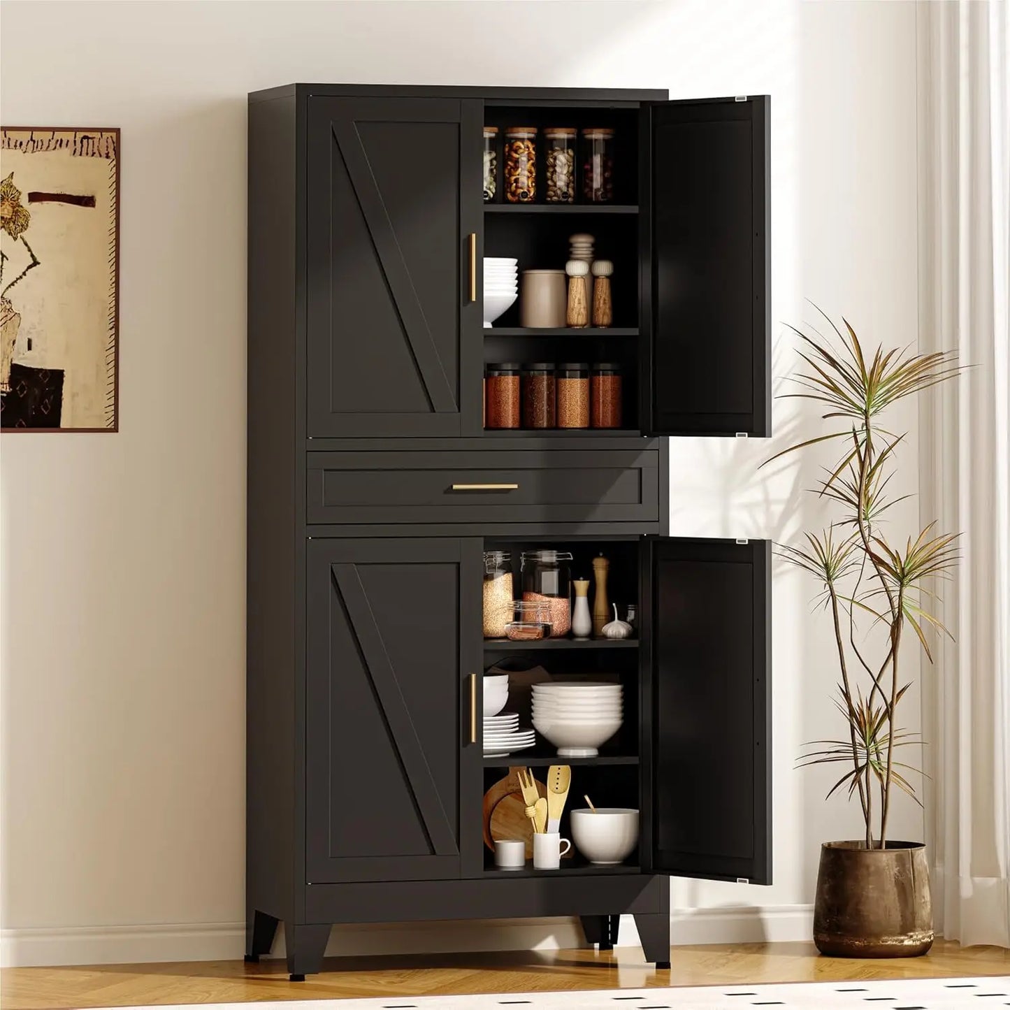 Pantry Cabinet With Drawer And Adjustable Shelves Storage