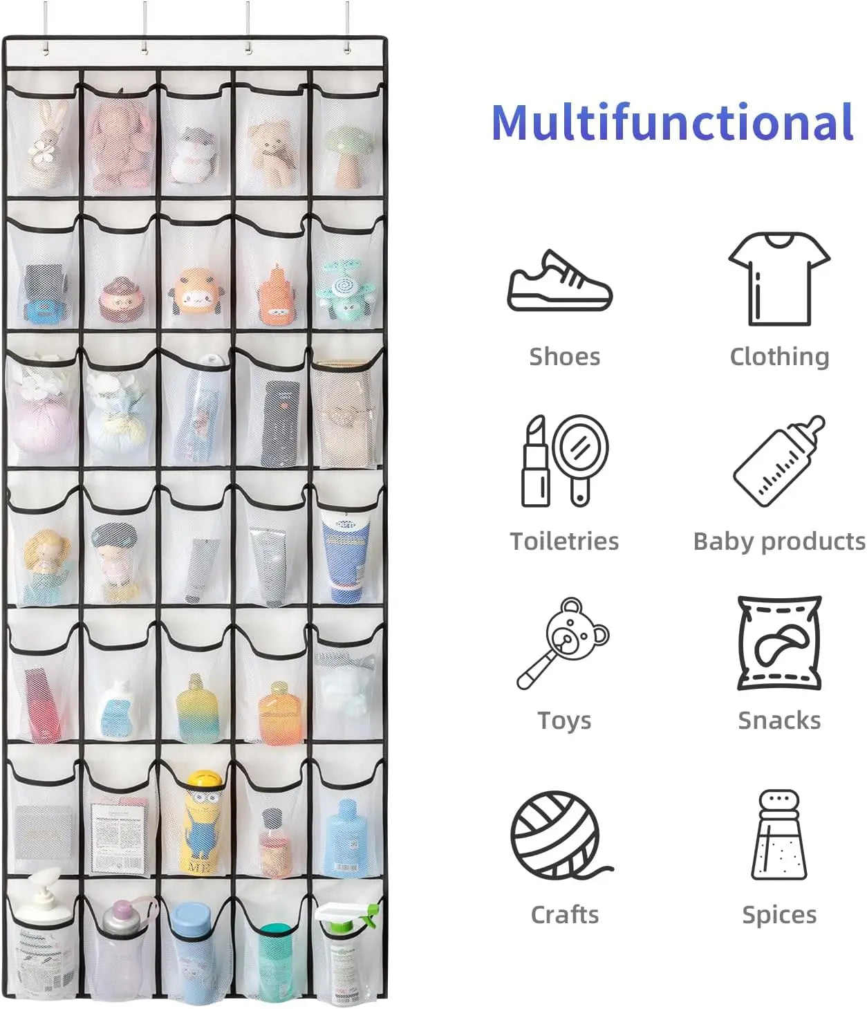 Over The Door Hanging Shoe Rack Organizer Equipped with 24/35 Large Breathable Mesh Storage Pockets, Multifunctional Space Saving Closet Shoe Holder for Household Shoe Storage