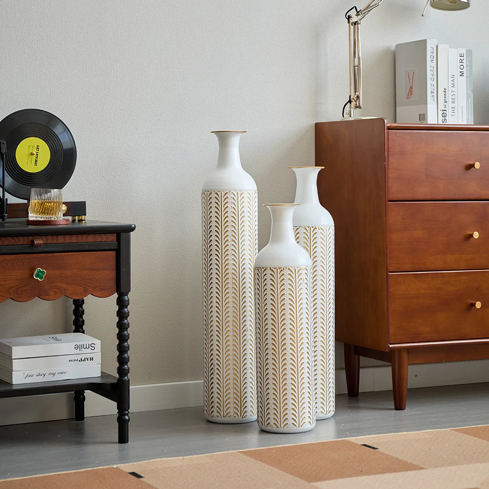 TWISTER.CK Floor Metal Vase Set, Modern Drop-Shaped Standing Vases