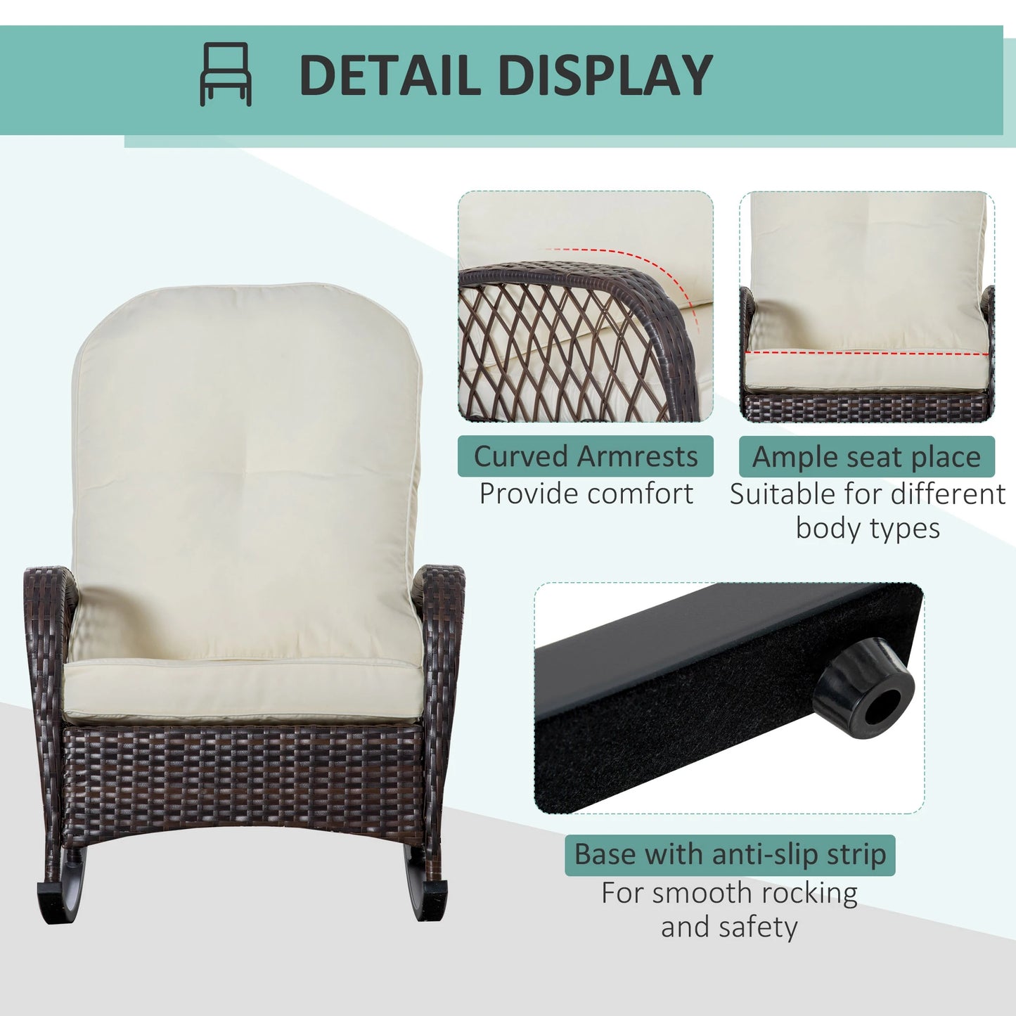 Outdoor PE Rattan Rocking chair, Wicker Porch Rocker w/ Soft Cushion, Cream