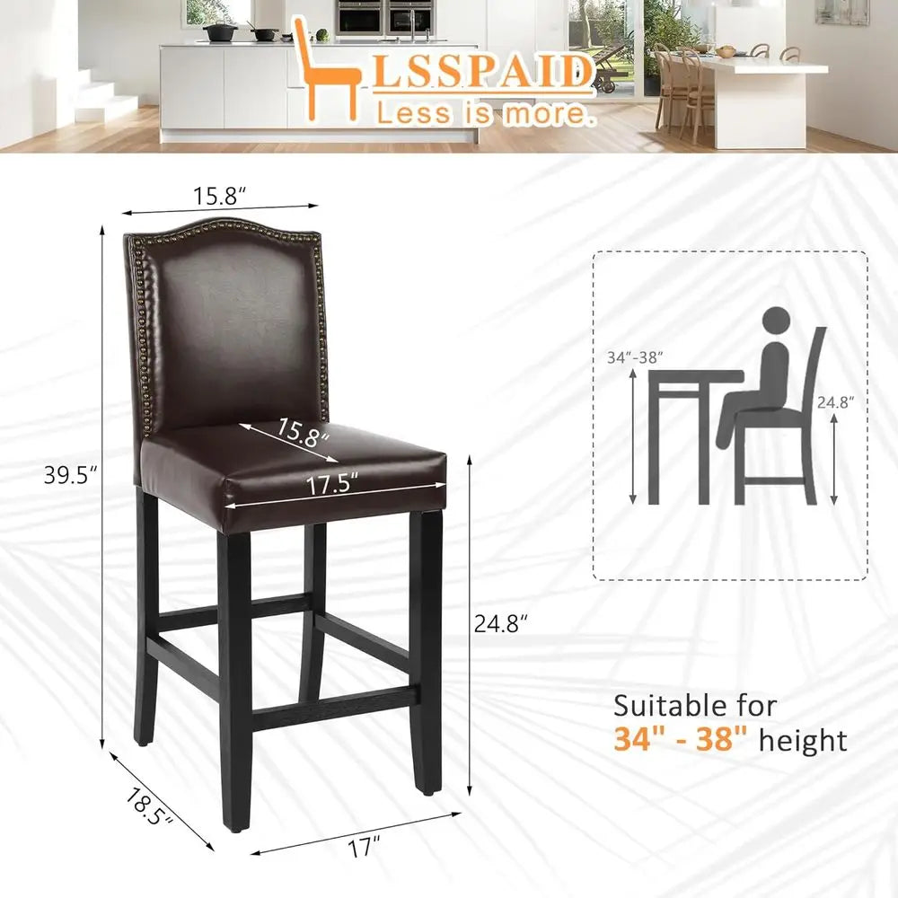 Counter Height Bar Stools Set Of 4 PU Upholstered Backrest