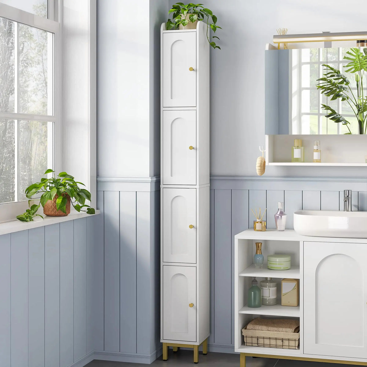 XIUWO Bathroom Storage Cabinet With Adjustable Shelves And Feet