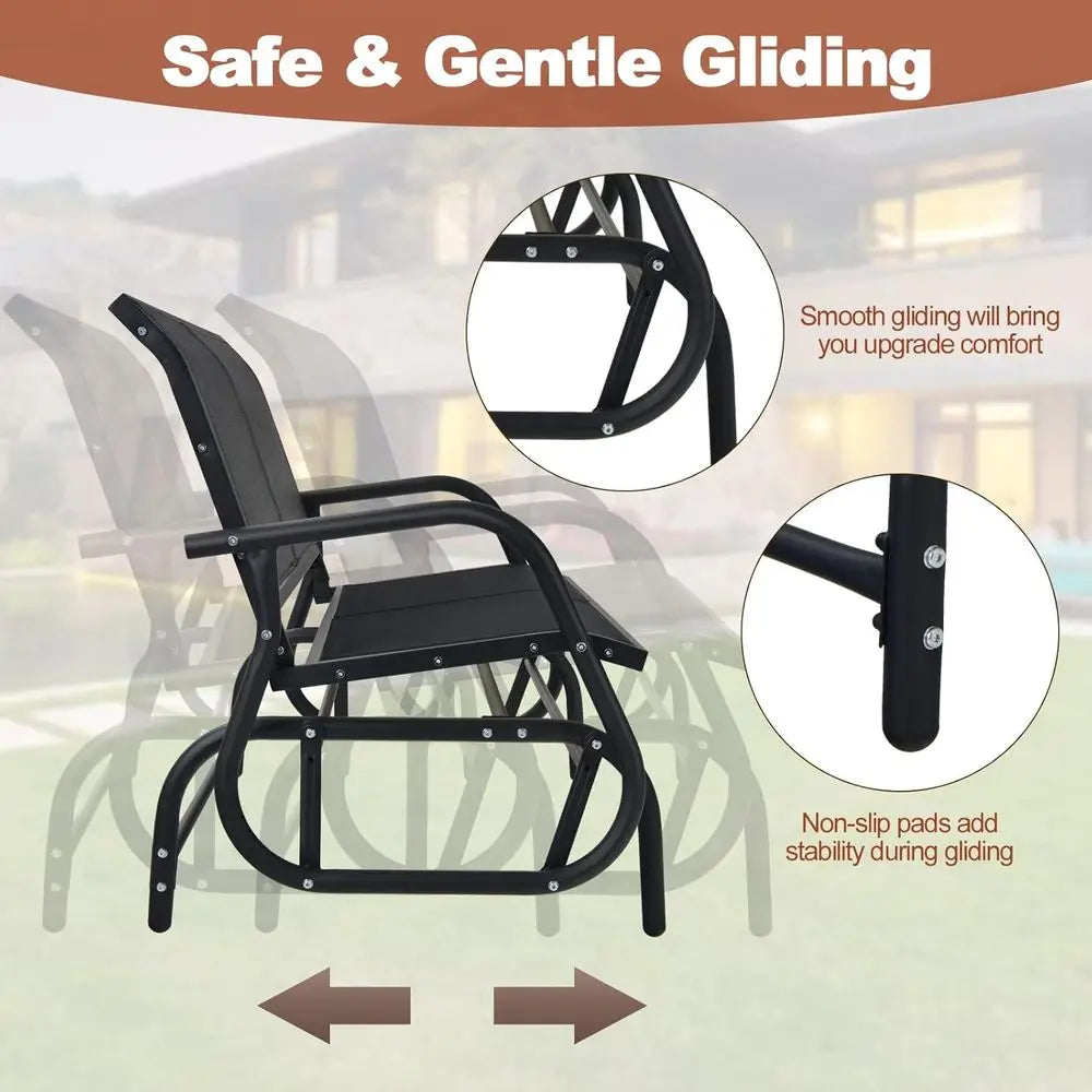 Alloy Steel Outdoor Swing Glider Bench Patio Lounge