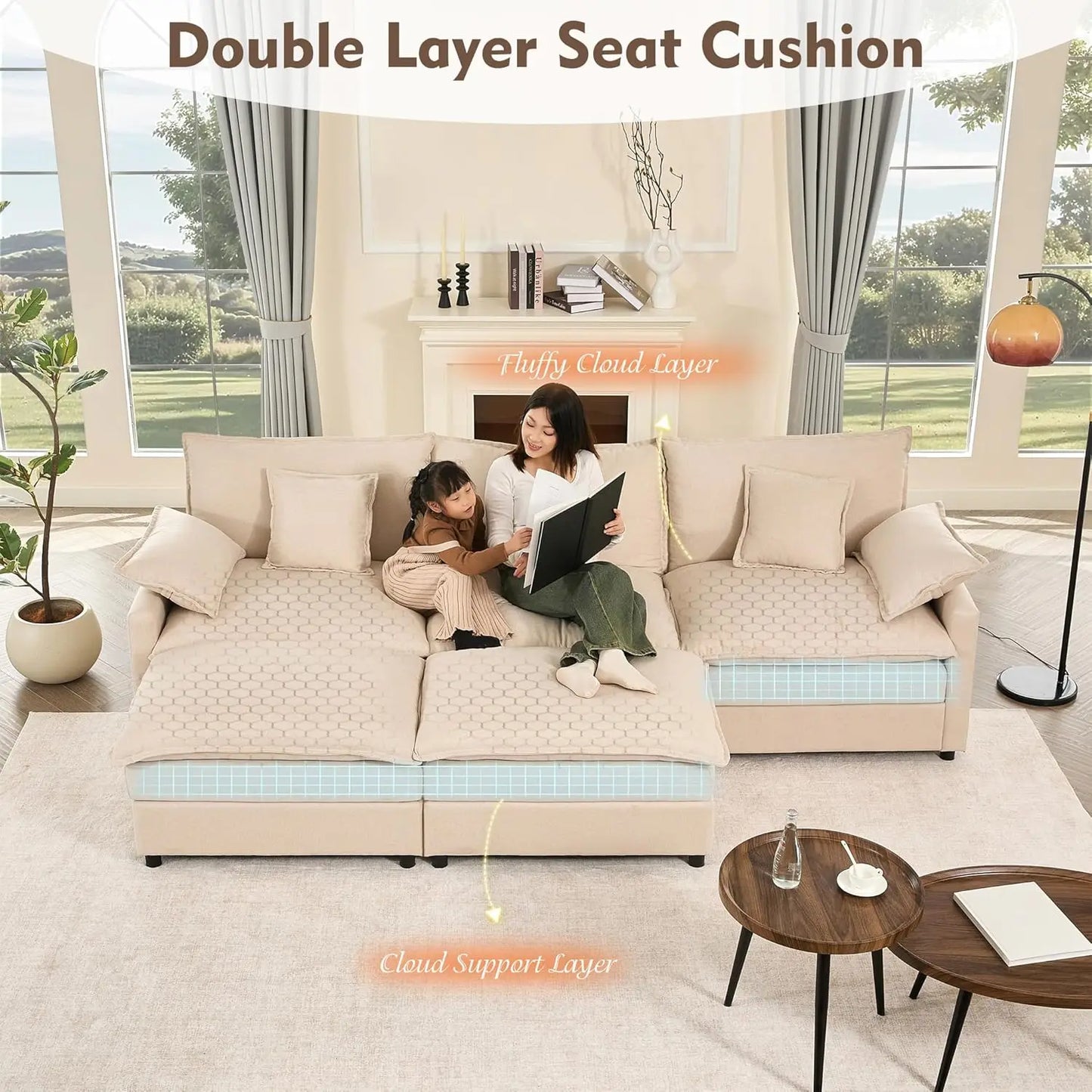 U Shaped Modular Sectional Sofa With Movable Ottoman