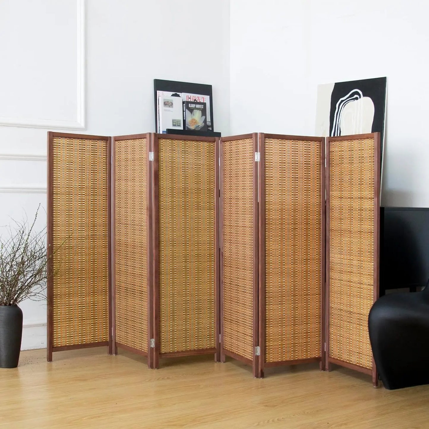 Bamboo Room Divider 6-Panel Folding Privacy Screen
