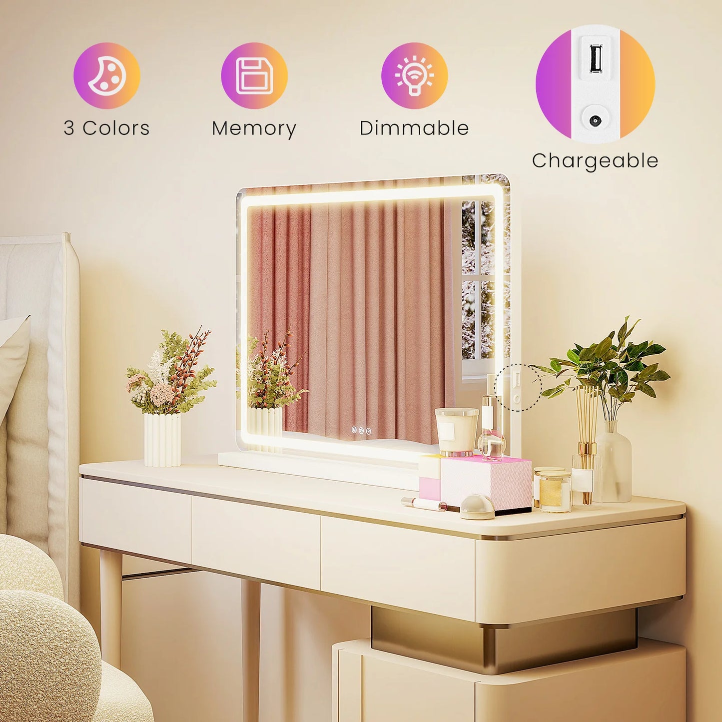 JHK LED Vanity Mirror With Lights Dimmable Memory Function