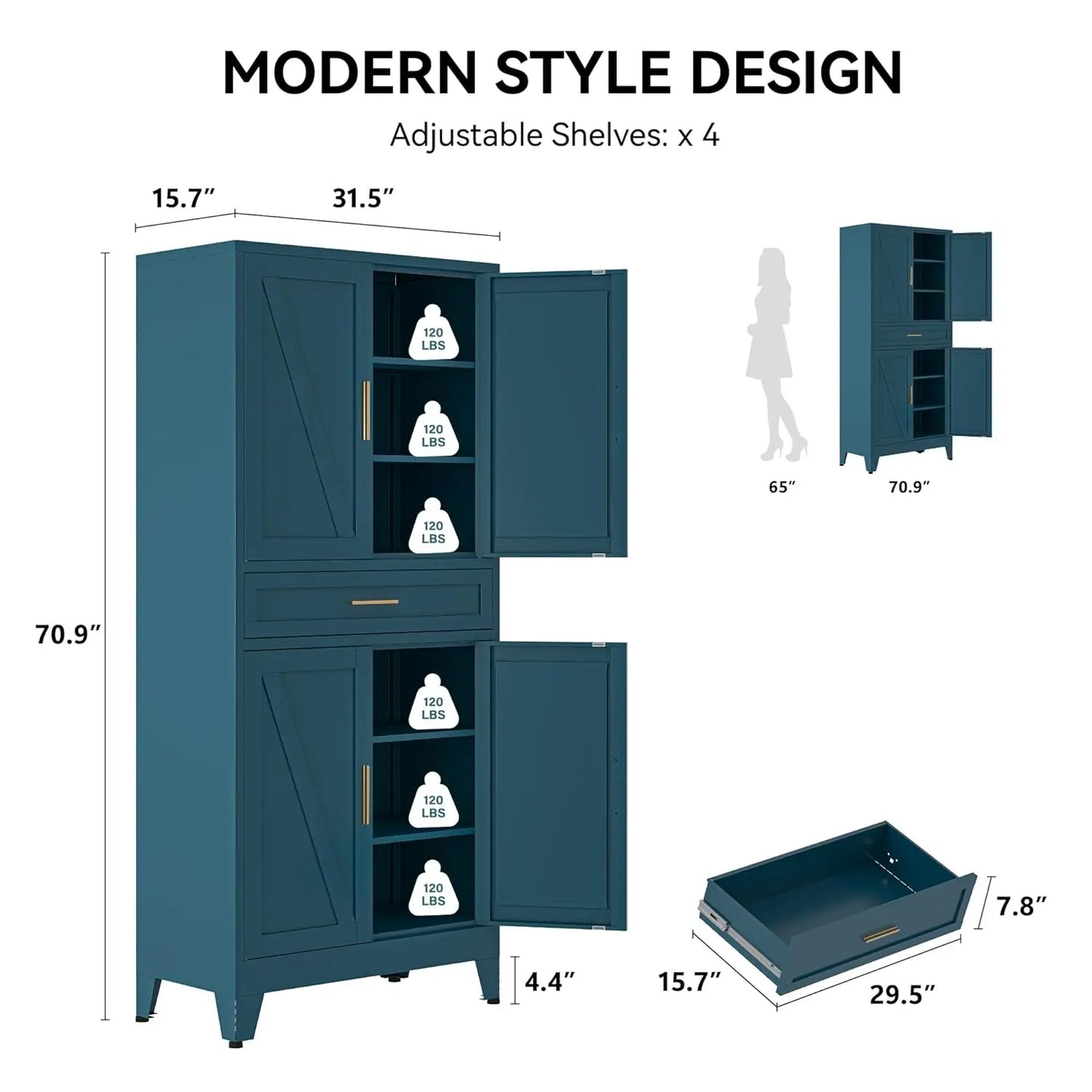Pantry Cabinet With Drawer And Adjustable Shelves For Kitchen Storage