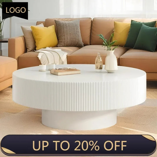 Round Coffee Table For Living Room Modern Wood Drum