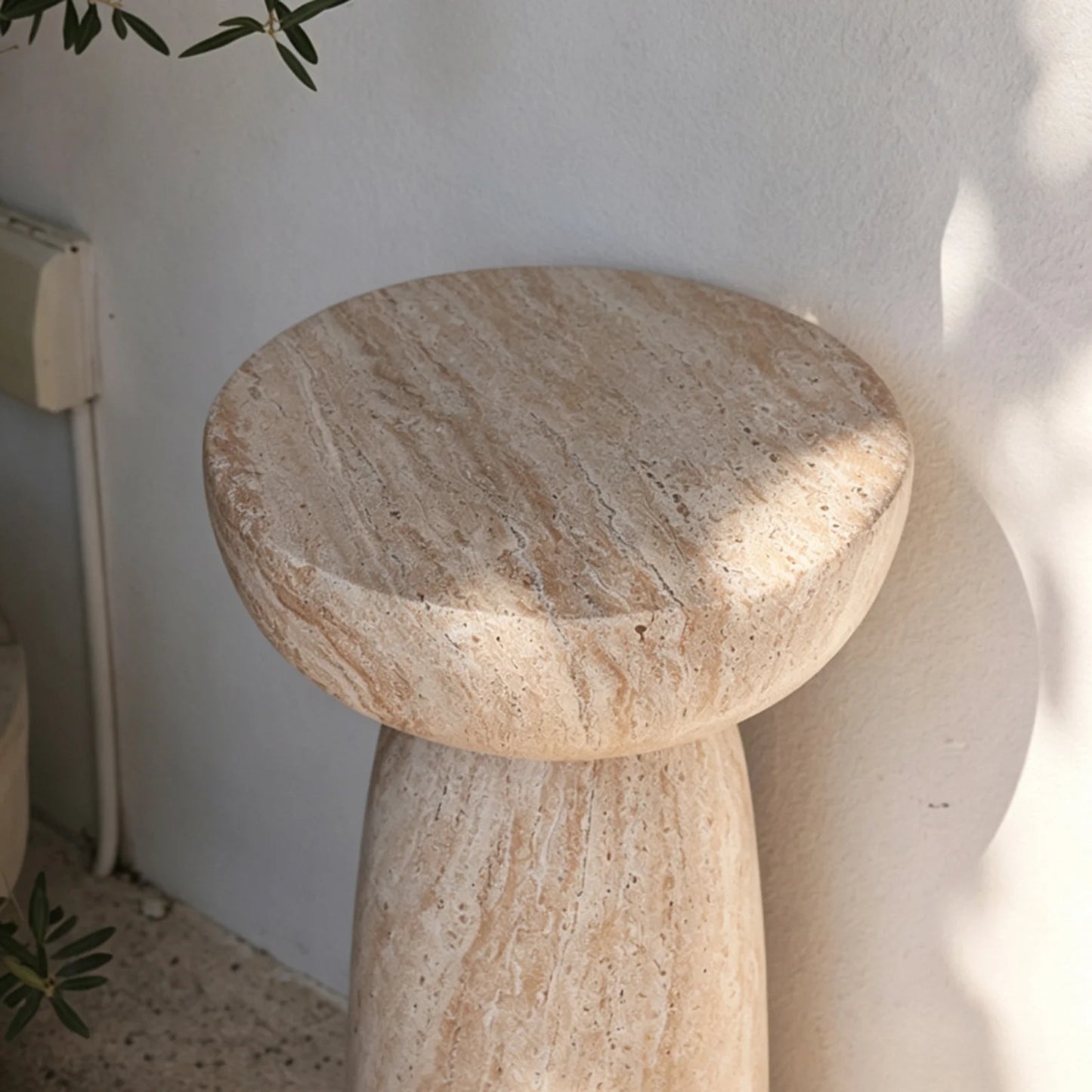 13" Natural Stone Grain Mushroom Side Table Waterproof Freestanding Patio End Table for Balcony Yard Hallway Sofa Decor