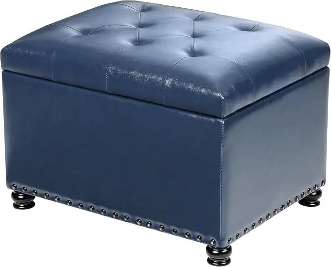 Faux Leather Storage Ottoman Bench Modern Rectangle Foot Rest
