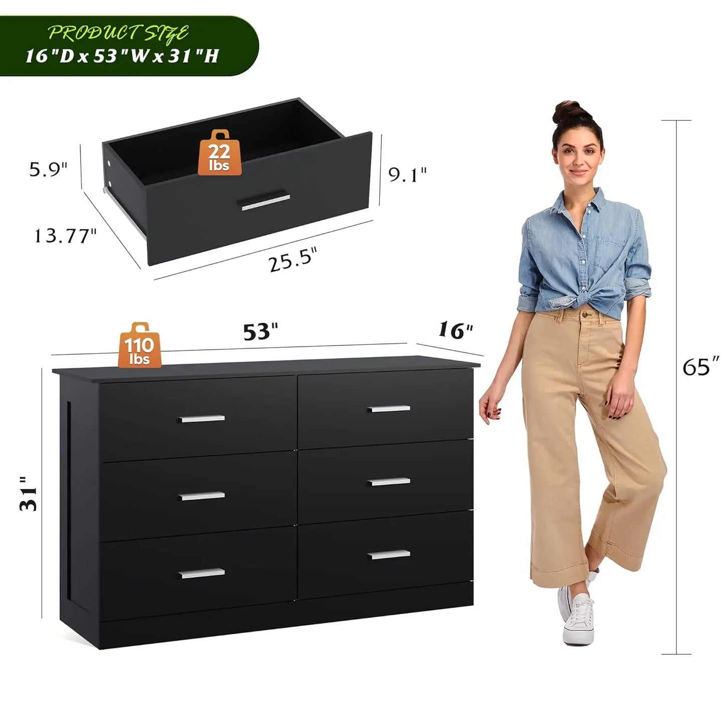 Modern Wood Dresser With Six Drawers