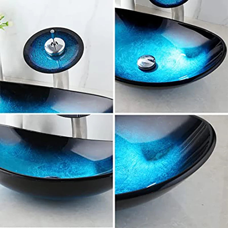 YANKSMART Oval Bathroom Vessel Sink With Waterfall Faucet