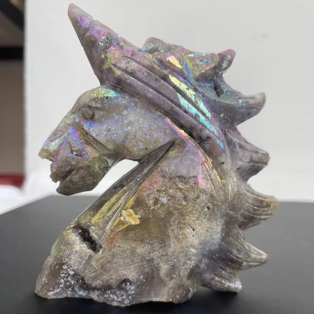 Natural Sphalerite Drusy Unicorn Statue Reiki Healing Feng Shui