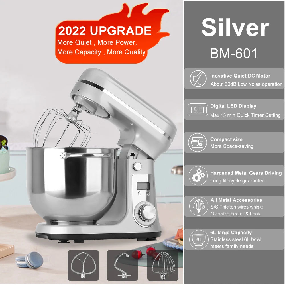 Biolomix 6-Speed Stand Mixer With Wire Whip And Dough Hook