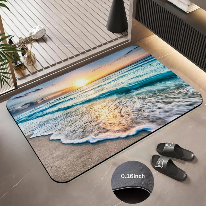Beach Sunrise Bath Rug Non Slip Quick Dry Machine Washable Mat