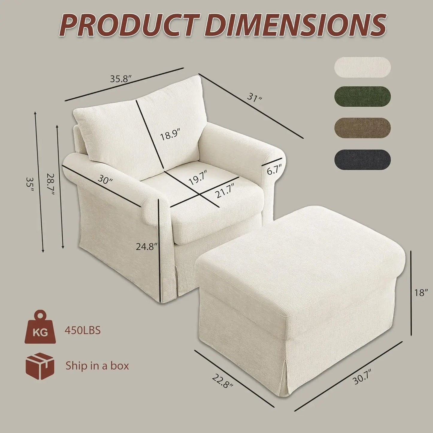 Modern Chenille Accent Chair With Ottoman Reading Armchair Cushion