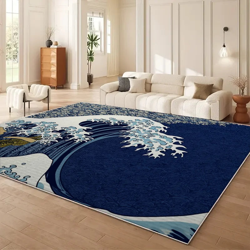 VIKAMA Japanese Cherry Blossom Wave Sofa Carpet Anti Slip Floor Mat