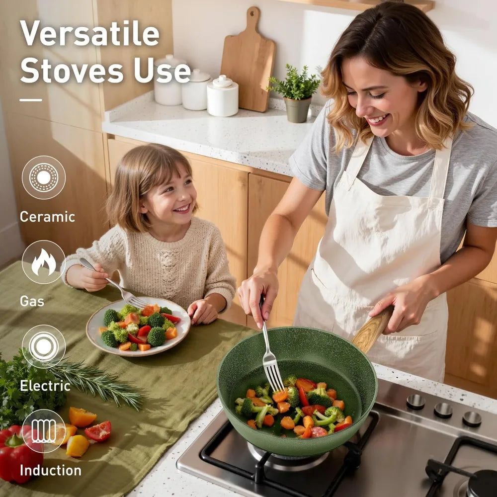 Induction Pots and Pans Set Non Stick, 12 Piece Nonstick Induction Granite Kitchen Cookware Sets