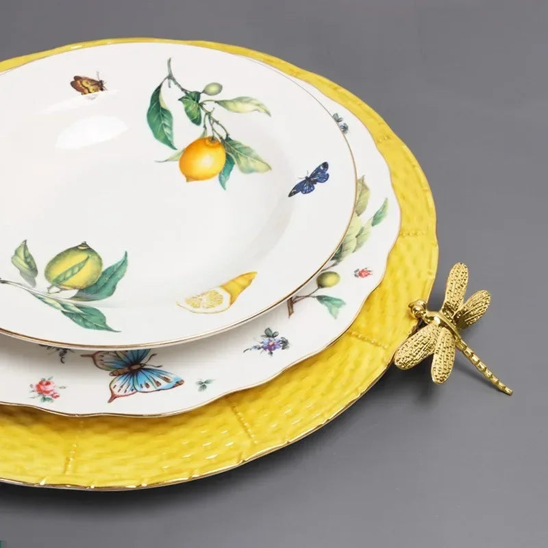 European Style Ceramic Dinner Plate Elegant Lemon Pattern