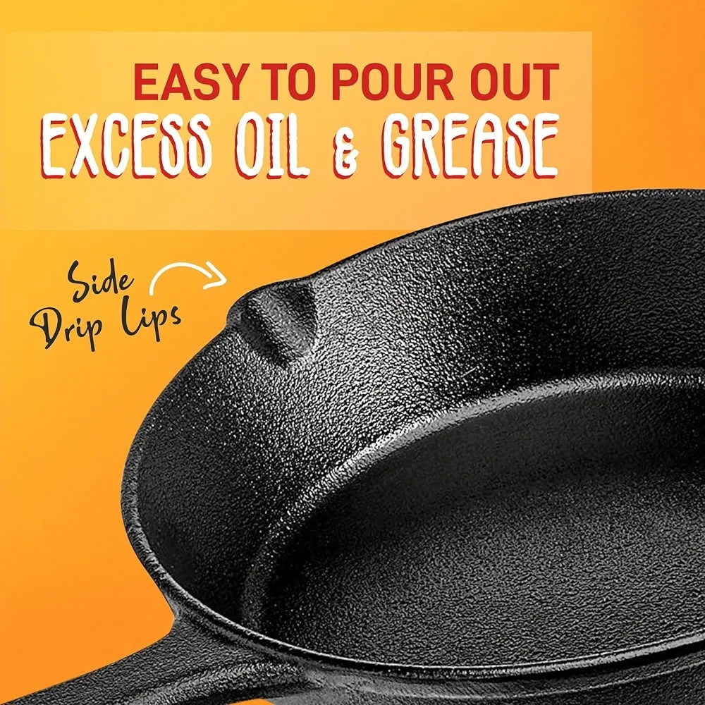 AEDG 3 Piece Cast Iron Skillet Set Nonstick Durable Pans