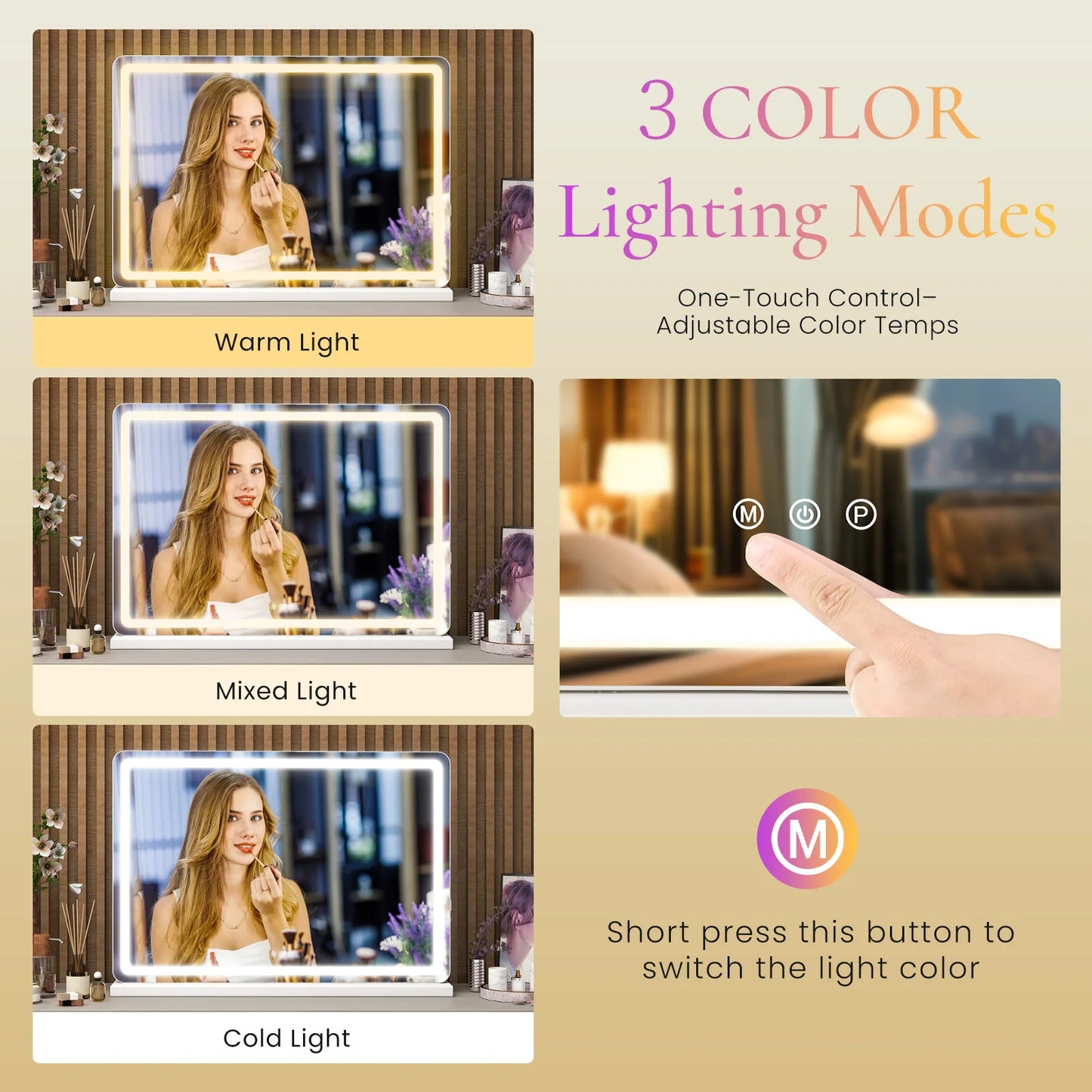 JHK LED Vanity Mirror With Lights Dimmable Memory Function