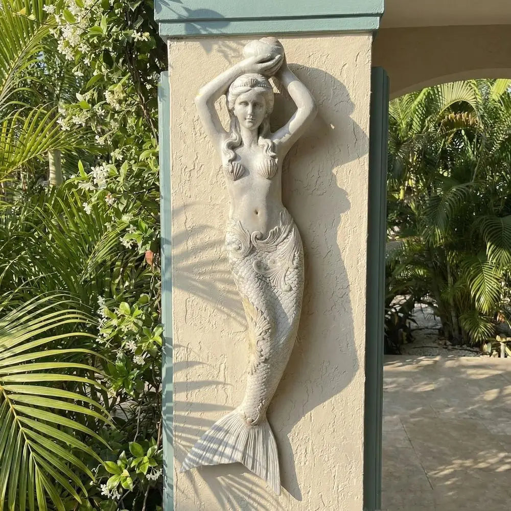 Large Mermaid Statue Wall Hanging - Outdoor/Indoor Magnesium Oxide Sculpture for Garden or Yard Decor