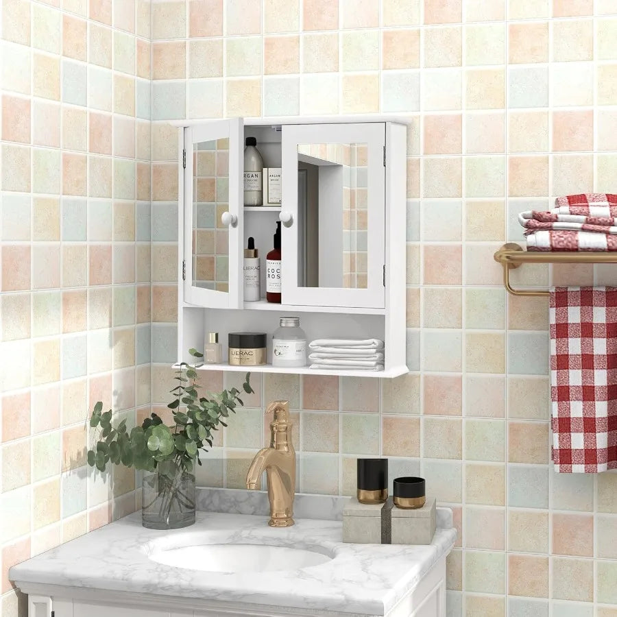 XIUWO Wall Mounted Bathroom Medicine Cabinet With Mirror And Open Shelves