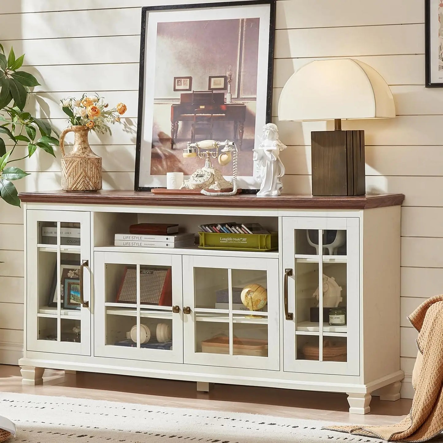 Vintage Farmhouse Sideboard Buffet Cabinet With Storage