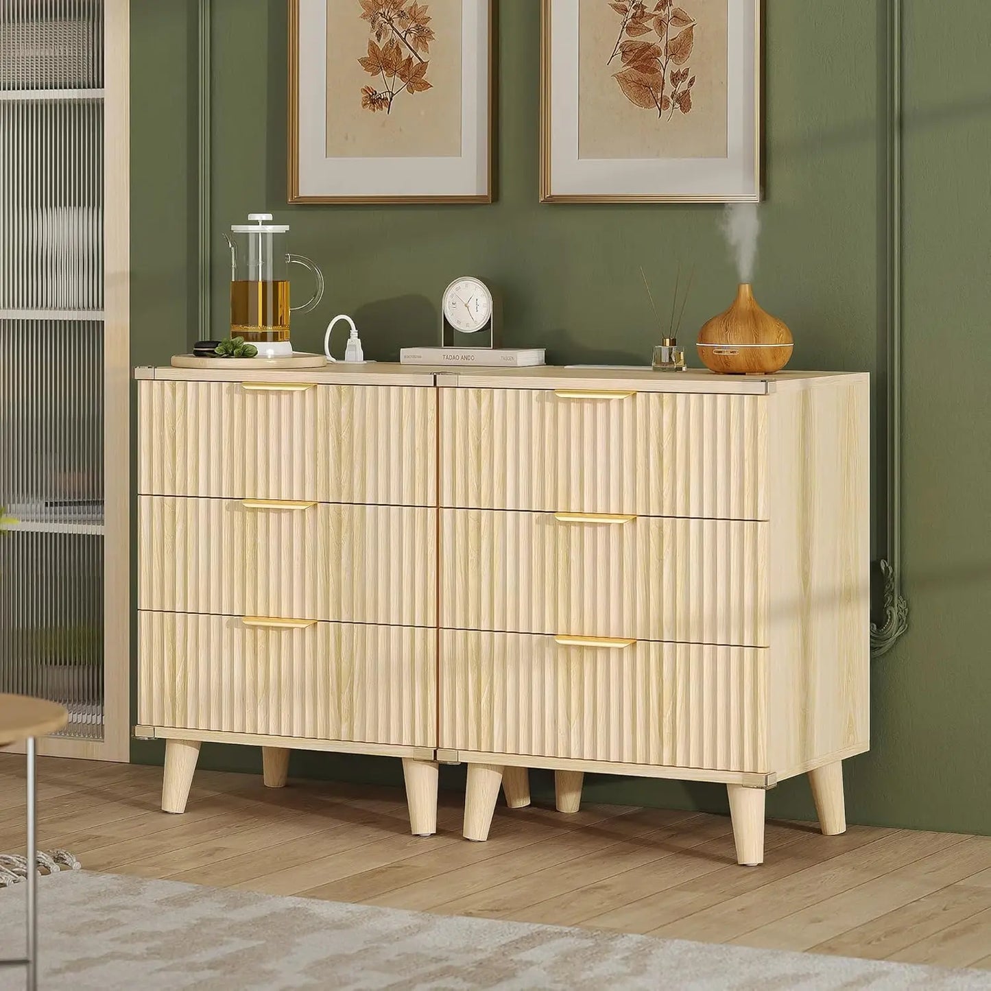 Wood 3 Drawer Dresser Nightstand With Charging Station